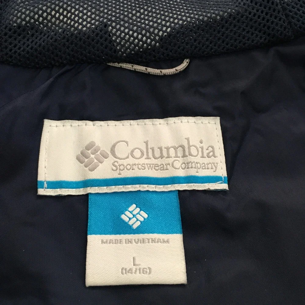 Columbia Rain Jacket Kids Large Blue Omni-Tech Hooded Waterproof Lined